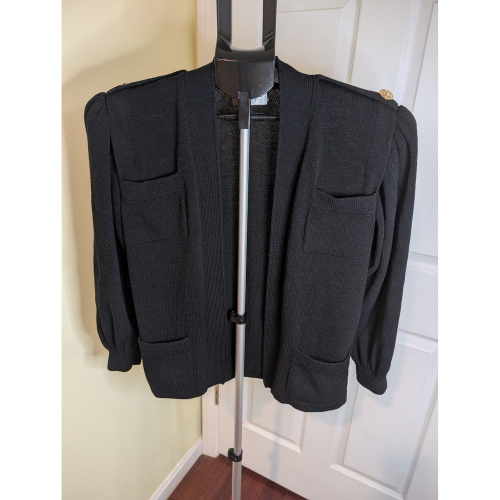St. John by Marie Gray Small VINTAGE Black Sweater Jacket Santana Knit Open Wool